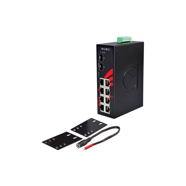 Antaira 8-Port Industrial PoE+ Unmanaged Ethernet Switch, w/6-10/100Tx *+ 2-Gigabit Combo Ports - LNP-0802C-SFP-24