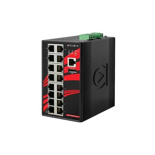 Antaira 16-Port Industrial Gigabit Light Layer 3 Managed Ethernet Switch, with 16-10/100/1000Tx Ports; EOT - LMX-1600G-T