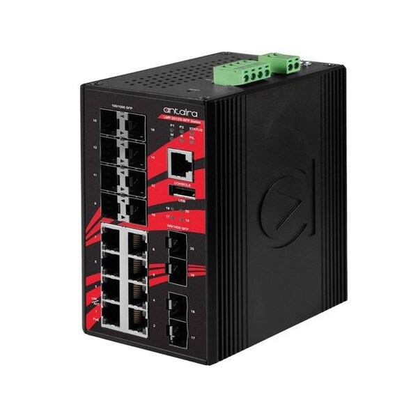 Antaira 20-Port Industrial Gigabit PoE+ Light Layer 3 Managed Ethernet Switch - LMP-2012G-SFP