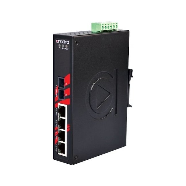 Antaira 5-Port Industrial PoE+ Unmanaged Ethernet Switch w/4x10/100TX *+ 1-100Fx Multi-mode 2Km - LNP-0501-M