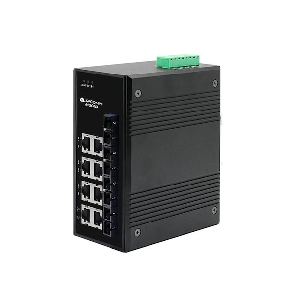 Avcomm 12-Port Industrial Unmanaged Ethernet Switch - 412GXE4-SC-80