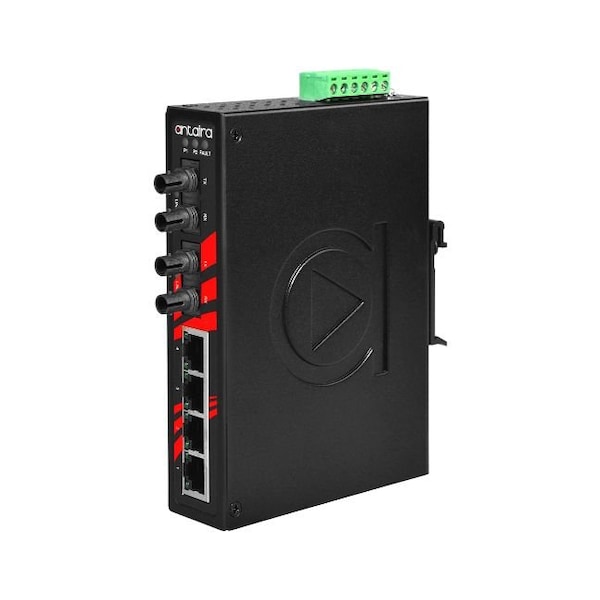 Antaira 6-Port Industrial Unmanaged Ethernet Switch, w/2*100Fx ST Single-mode 30Km - LNX-0602-ST-S3