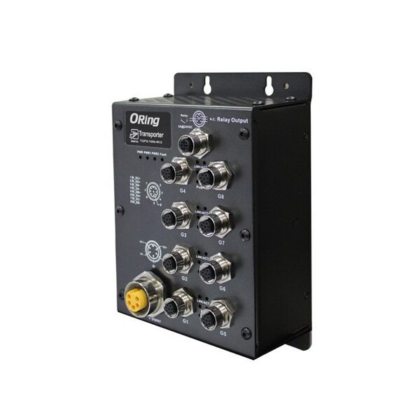 Oring Industrial Networking EN50155 IP40 8x 10/100/1000TX PoE with M12 connector unmanaged switch 24VDC - TGPS-1080-M12-24V