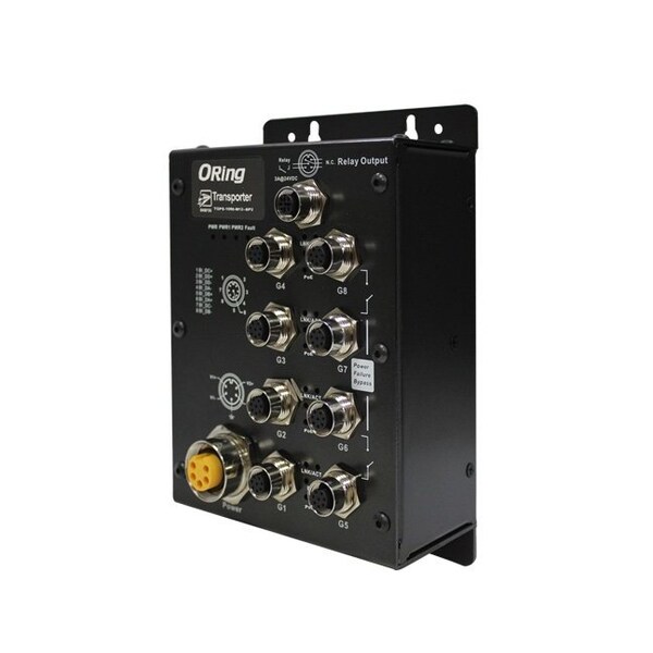 Oring Industrial Networking EN50155 IP40 8x 10/100/1000TX PoE with M12 connector unmanaged switch with By - TGPS-1080-M12-BP2