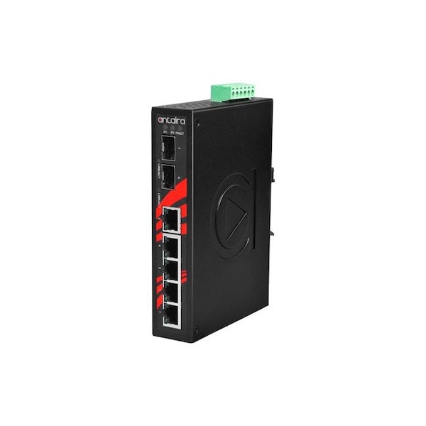 Antaira 7-Port Industrial Gigabit Unmanaged Ethernet Switch, with 5-10/100/1000Tx and 2-100/1000 SFP Slots - LNX-0702G-SFP