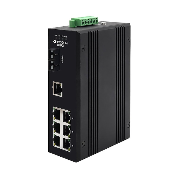 Avcomm 8-Port Industrial Unmanaged Ethernet Switch - 408FXE-SC-100