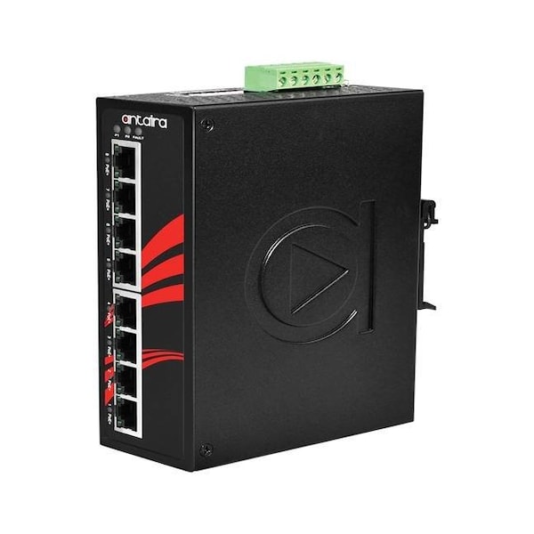 Antaira 8-Port Industrial PoE+ Unmanaged Ethernet Switch, w/8-10/100Tx *12VDC-36VDC - LNP-0800-24