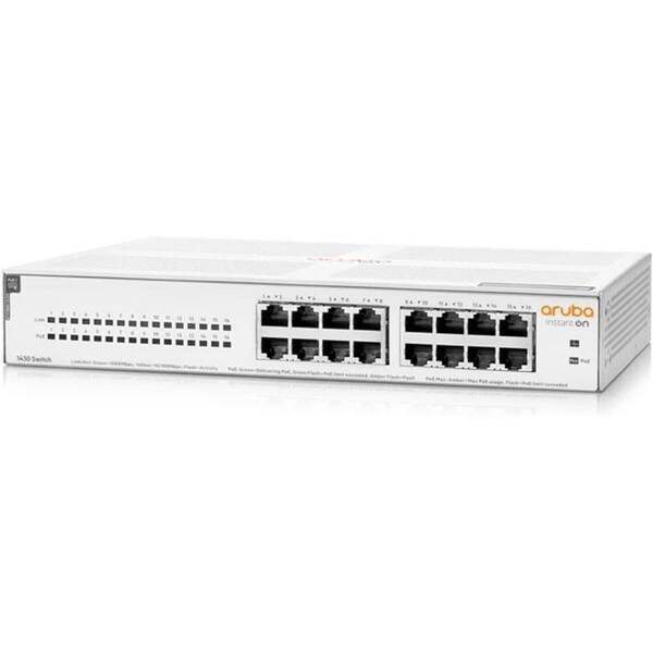 Hpe R8R48A-ABA Aruba Instant On 1430 GB Unmanaged PoE Switch - Class 4 PoE - 16x 1G Ports - R8R48A#ABA