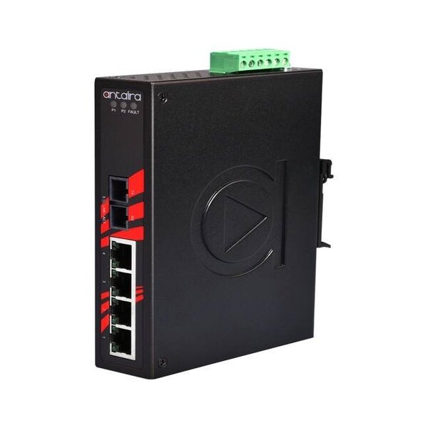 Antaira 5-Port Industrial Unmanaged Ethernet Switch, w/4-10/100Tx + 1-100Fx *Single-Mode 30Km; EOT - LNX-0501-S3-T