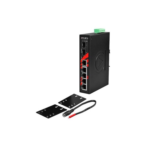 Antaira 7-Port Industrial PoE+ Unmanaged Ethernet Switch - LNP-0702C-SFP