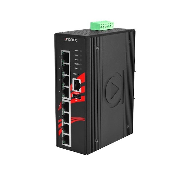Antaira 8-Port Industrial PoE+ Light Layer 3 Managed Ethernet Switch, w/8-10/100/1000Tx Gigabit Ports - LMP-0800G