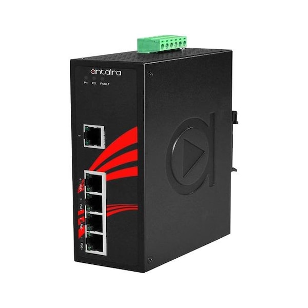 Antaira 5-Port Industrial Gigabit PoE+ Unmanaged Ethernet Switch - LNP-0500G-24-T