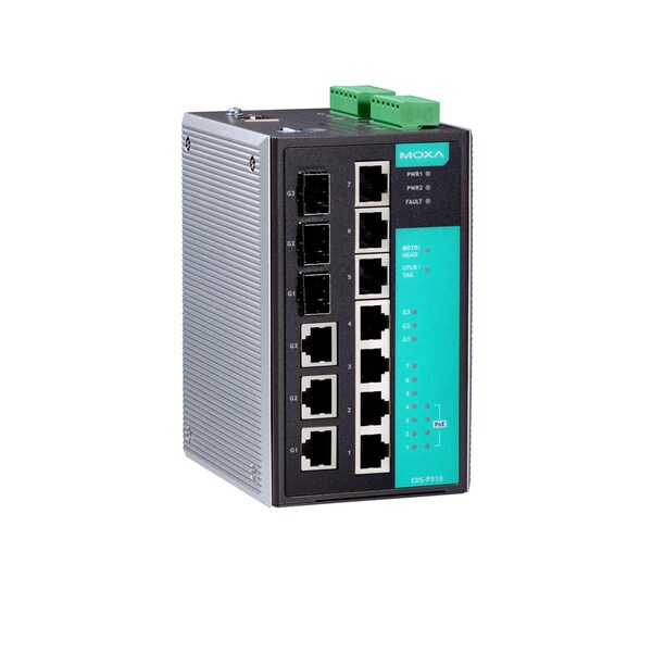 Moxa Mgd Gigabit Eth. Swtch W/ 3 10/100Baset(X)Ports, 4 Poe, Eds-P510-T - EDS-P510-T