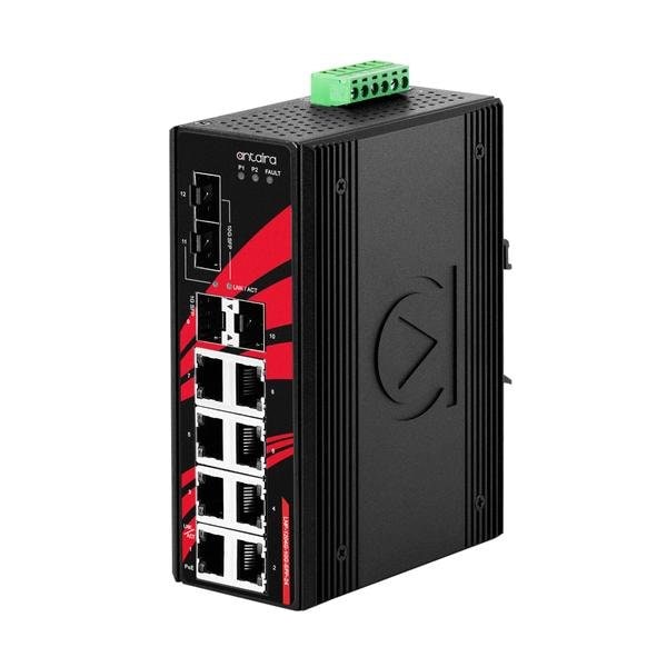 Antaira 12-Port Industrial Gigabit PoE+ Unmanaged Ethernet Switch - LNP-1204G-10G-SFP-24