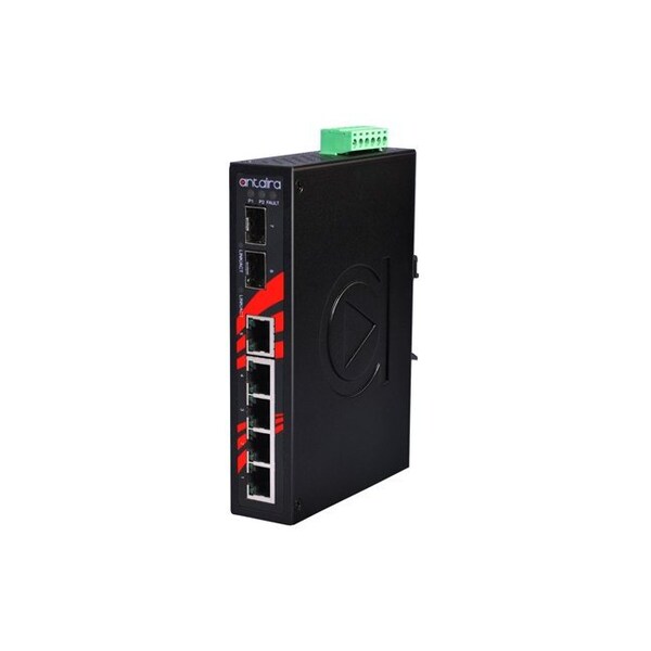 Antaira 7-Port Industrial Unmanaged Ethernet Switch, with 5-10/100Tx and 2-100/1000 SFP Slots - LNX-0702C-SFP