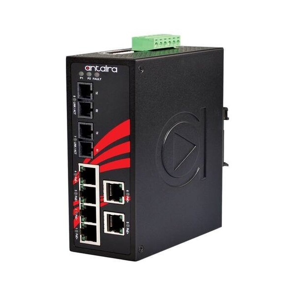 Antaira 8-Port Industrial PoE+ Unmanaged Ethernet Switch, w/6-10/100Tx *+ 2-100Fx Multi-mode 2Km - LNP-0802-M-24-T