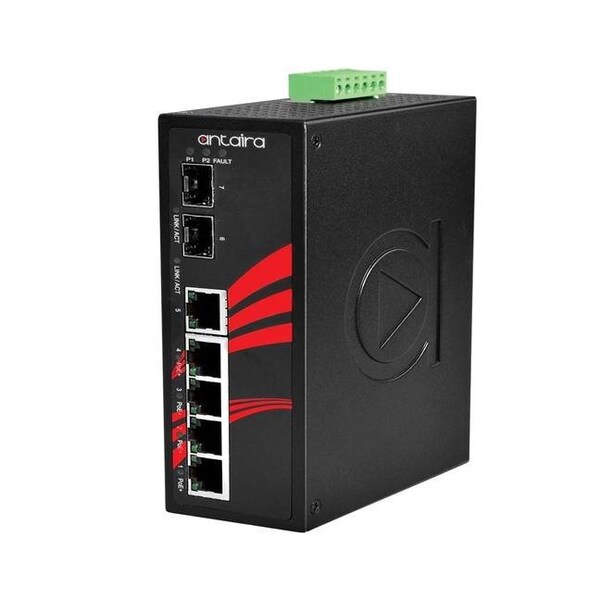 Antaira 7-Port Industrial Gigabit PoE+ Unmanaged Ethernet Switch - LNP-0702G-SFP-24-T