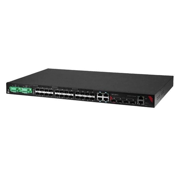 Antaira 32-Port Industrial Gigabit Managed Ethernet Switch, with 4-10/100/1000 RJ45 Ports, 24-100/1000 SFP S - LMX-3228G-10G-SFP-DD