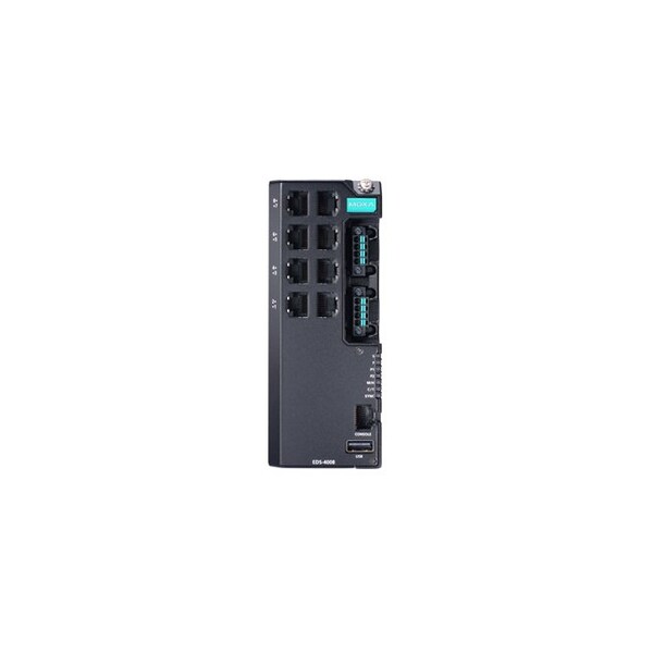 Moxa Managed Ethernet switch with 8 10/100BaseTX ports, dual power inputs 12/24/48 VDC, -40 to 75 degre - EDS-4008-LV-T