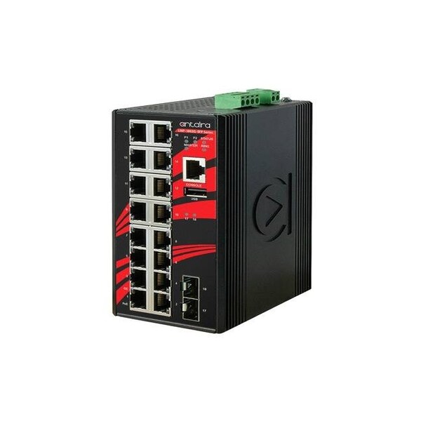 Antaira 18-Port Industrial Gigabit PoE+ Light Layer 3 Managed Ethernet Switch - LMP-1802G-SFP-T