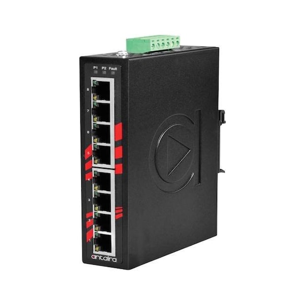 Antaira 8-Port Industrial Gigabit Unmanaged Ethernet Switch, w/8-10/100/1000T - LNX-800AG-T