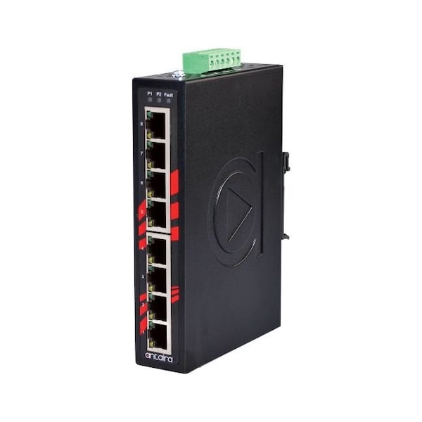 Antaira 8-Port Industrial Unmanaged Switch, w/8-10/100Tx; EOT *degree C - 75 degree C - LNX-800A-T