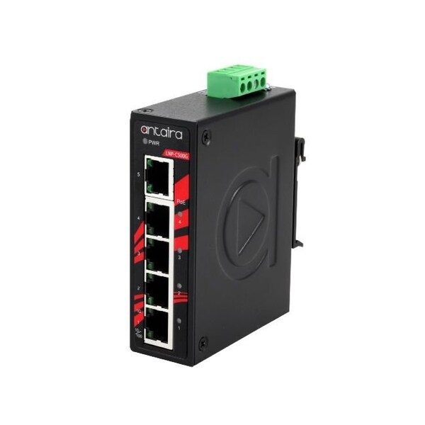 Antaira Compact 5-Port Industrial Gigabit PoE+ Unmanaged Ethernet Switch - LNP-C500G
