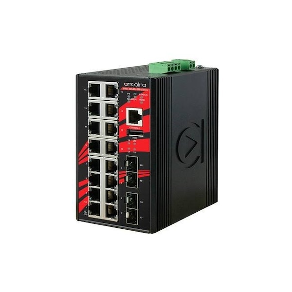 Antaira 20-Port Industrial Gigabit Light Layer 3 Managed Ethernet Switch - LMX-2004G-SFP-T