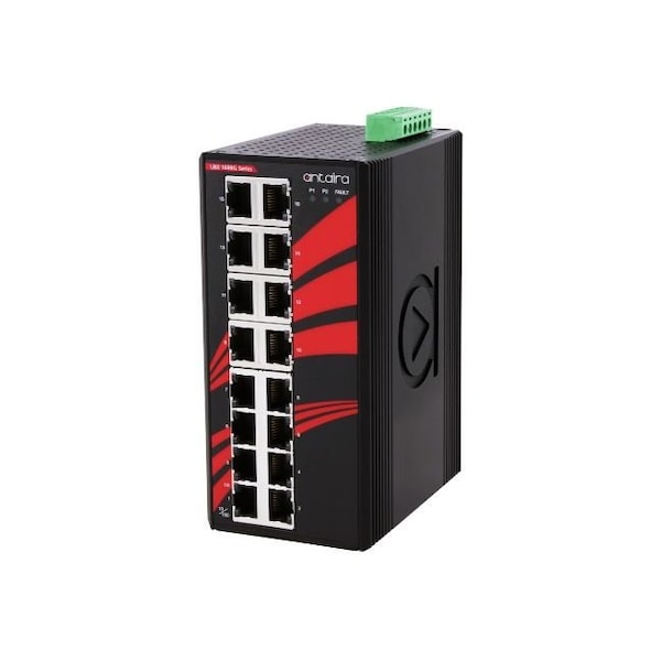 Antaira 16-Port Industrial Gigabit Unmanaged Ethernet Switch, w/16-10/100/1000Tx - LNX-1600G