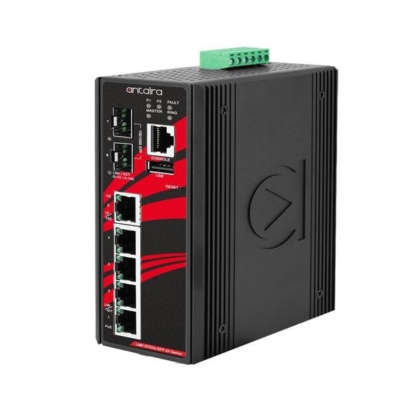 Antaira 7-Port Industrial Gigabit PoE+ Light Layer 3 Managed Ethernet Switch, w/4-10/100/1000Tx (30W/port),  - LMP-0702G-SFP-24-T-V2