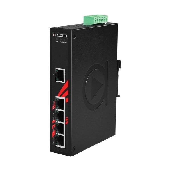 Antaira 5-Port Industrial Gigabit PoE+ Unmanaged Ethernet Switch, w/4-10/100/1000Tx + 1-10/100/1000Tx - LNP-0500G-T