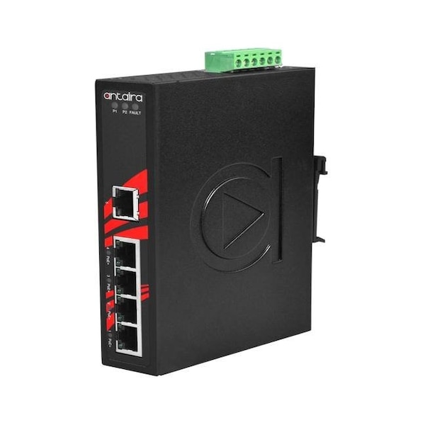 Antaira 5-Port Industrial PoE+ Unmanaged Ethernet Switch, w/4-10/100Tx ***+ 1-10/100Tx - LNP-0500