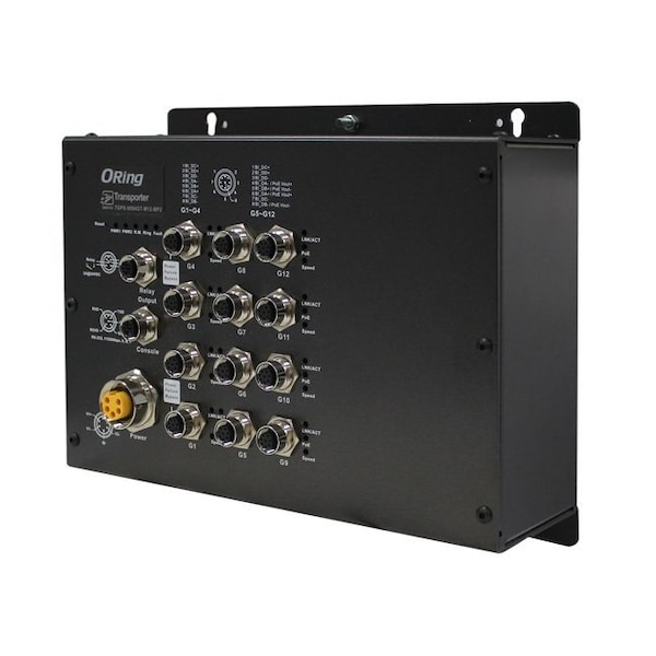 Oring Industrial Networking EN50155 IP40 8x 10/100/1000TX PoE + 4-port 1000 with M12 connector managed - TGPS-9084GT-M12-BP2