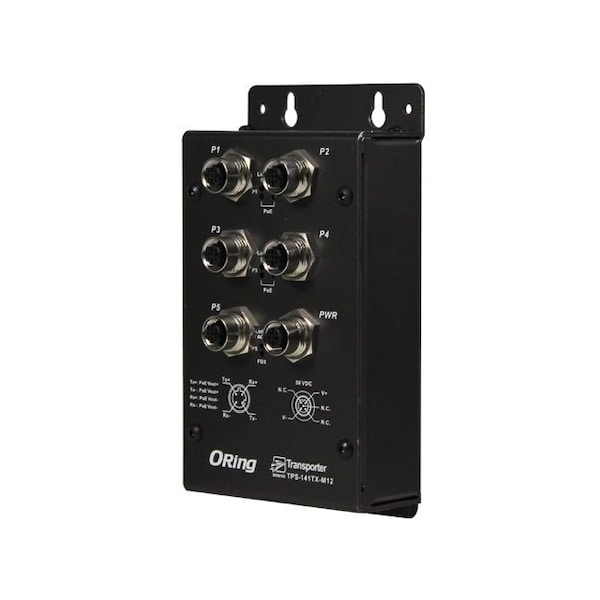 Oring Industrial Networking EN50155 IP40 4x 10/100TX M12 PoE 30Watts + 1x 10/100TX RJ-45 - TPS-141TX-M12