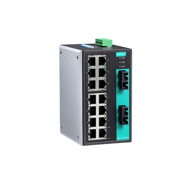 Moxa Indust. Unmanaged Ethernet Switch W/ 14 10/100Baset(X)Ports, 1 - EDS-316-MS-SC