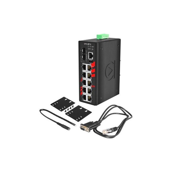 Antaira 12-Port Industrial Gigabit Light Layer 3 Managed Ethernet Switch, w/8-10/100Tx + 2-10/100/1000Tx RJ4 - LMX-1202M-SFP