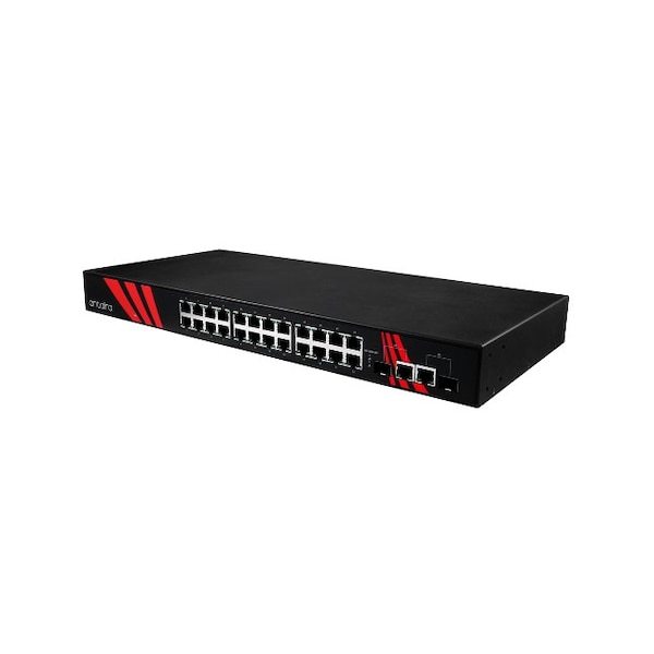Antaira 26-Port Industrial 1U 19 Rackmount Gigabit Unmanaged Ethernet Switch - LNX-2602G-SFP