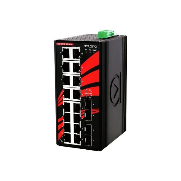 Antaira 20-Port Industrial Gigabit Unmanaged Ethernet Switch, w/16*10/100/1000Tx + 4*100/1000 SFP Slots - LNX-2004G-SFP