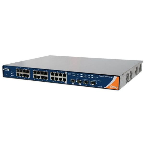 Oring Networking 26-port rackmount PoE switch; 22GE/PSE + 2G Combo PSE + 2 100/1000 SFP socket - RGPS-92222GCP-NP-P