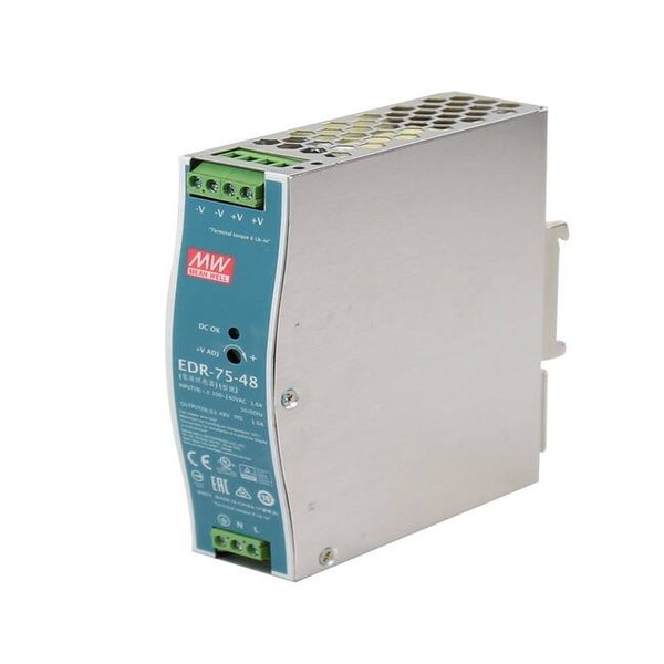 Antaira 75 Watt Industrial Single Output DIN-Rail Power Supply - 48 VDC / 1.6 Amps - EDR-75-48