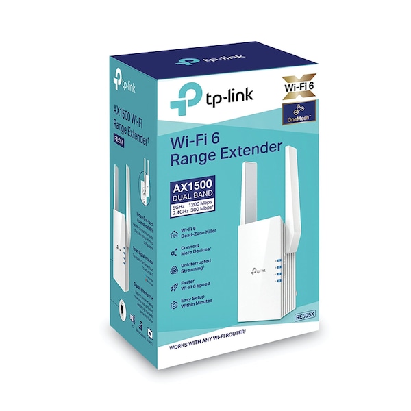 Tp-Link AX1500 1500Mbps Wi-Fi Dual Band Range Extender, 1 Port, Dual-Band 2.4 GHz/5 GHz - RE505X