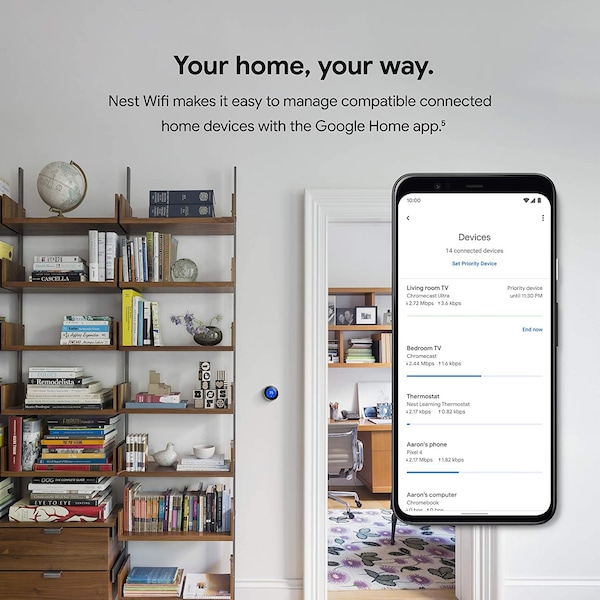 Google Nest Wifi AC2200 Mesh System Router and Point   Snow 2PK - GOOGA00822-US