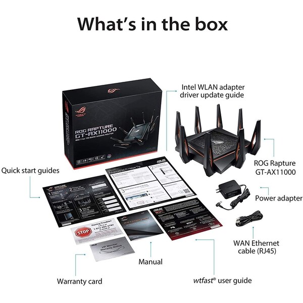Asus ROG Rapture IEEE 802.11ax Ethernet Wireless Router - 2.40 GHz ISM Band - 5 GHz UNII Band - GT-AX11000