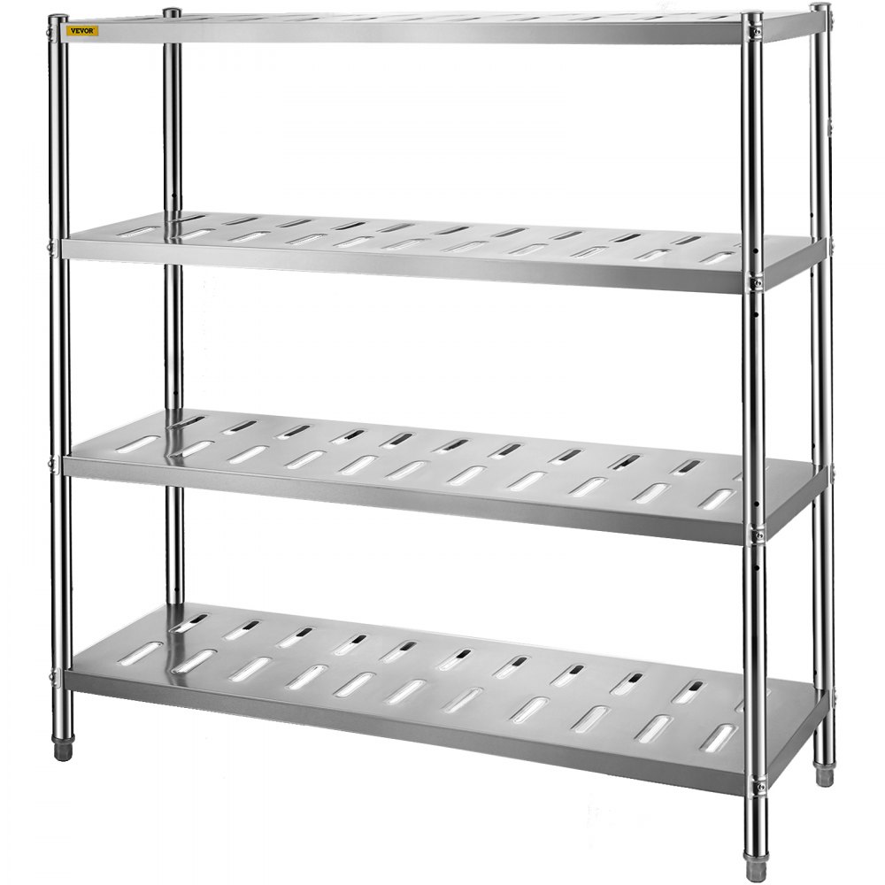 VEVOR Storage Shelf, 4-Tier Storage Shelving Unit, Stainless Steel Garage Shelf, 59.1 x 17.7 x 61 inch Heavy Duty Storage Shelving, 529 Lbs Total Capacity with Adjustable Height and Vent Holes - BXGCKHJYCC6045UAVV0