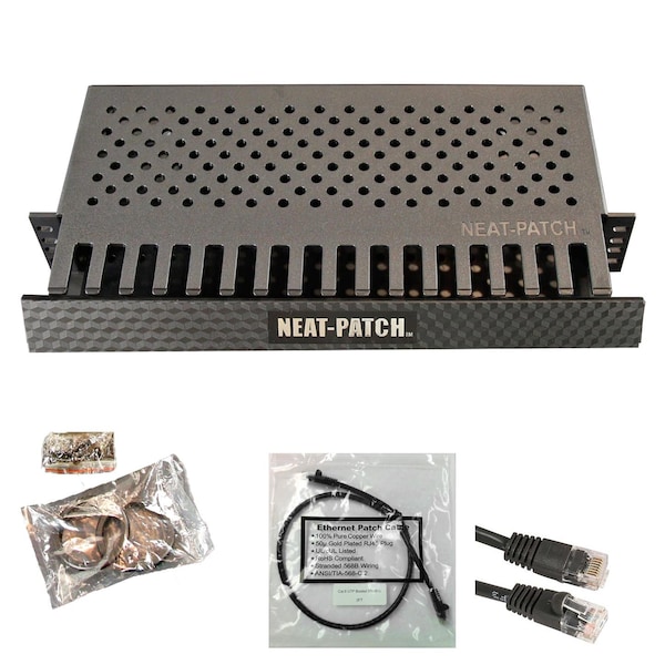 Electriduct Neat Patch 2U Cable Management Kit w/ 24 1ft CAT6 Cables - Black - NP2-1PK-24CAT6-BK
