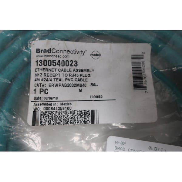 Cable de cordón de 4 metros de Ethernet enchufe RJ45 a receptáculo M12 de Brad Harrison - 1300540023 ERWPAB3002M040