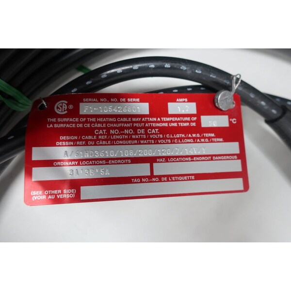 Unidad de Calefacción Ingenierizada Pyrotenax Ehu de 108 pies con cable de alimentación de 120V AC, cable de juego de cordón A61HD3610108200120714VY - A/61HD3610/108/200/120/7/14V/Y