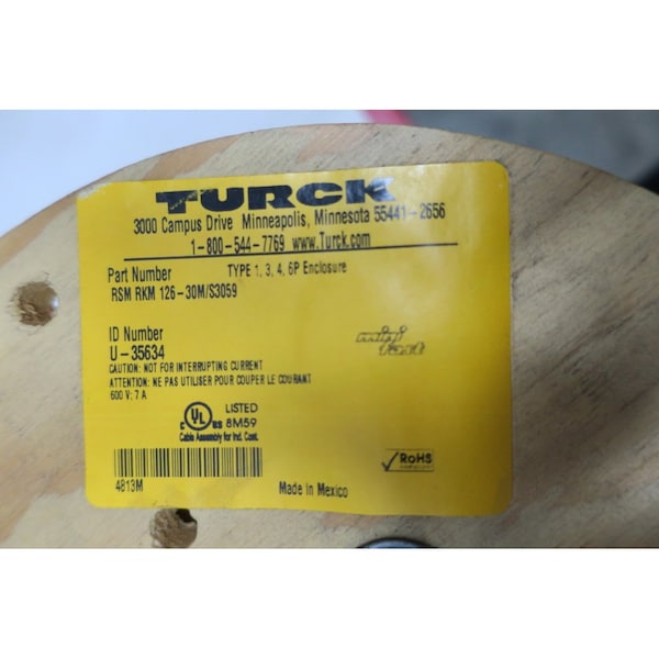 Turck Mini Fast 30M 600V-Ac Cordset Cable - RSM RKM 126-30M/S3059