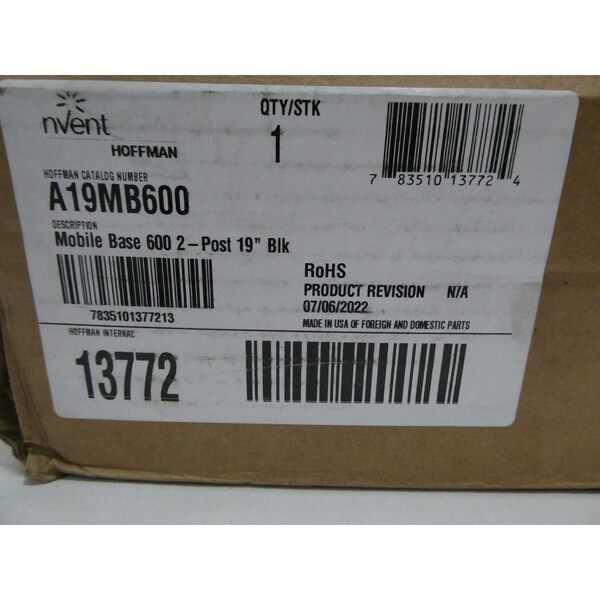 Hoffman Mobile Base 600 For Open Frame Racks 2-Post 19In Black Enclosure Parts And Accessory - A19MB600