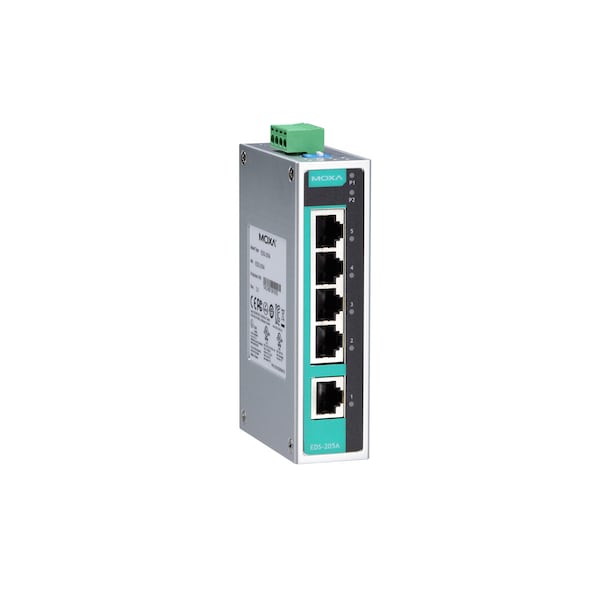 Moxa Unmanaged Ethernet Switch W/ 5 10/100BasetXPorts, -10 To 60 Degrees C - EDS-205A